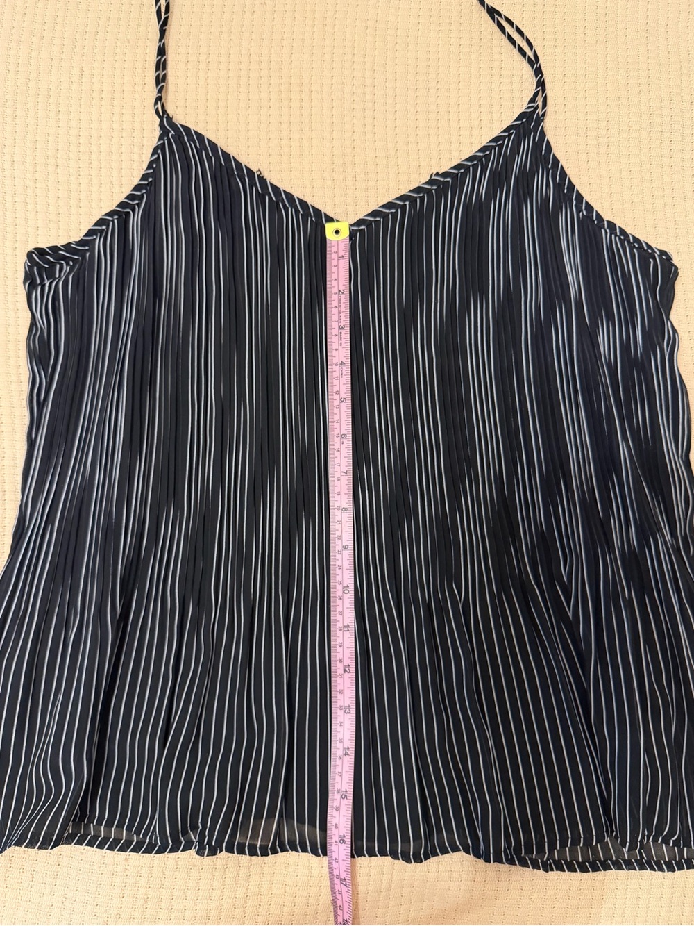 Black Tape Pinstripe Micro Pleat Cami - Black & White Lace Trim - Picture 8 of 10